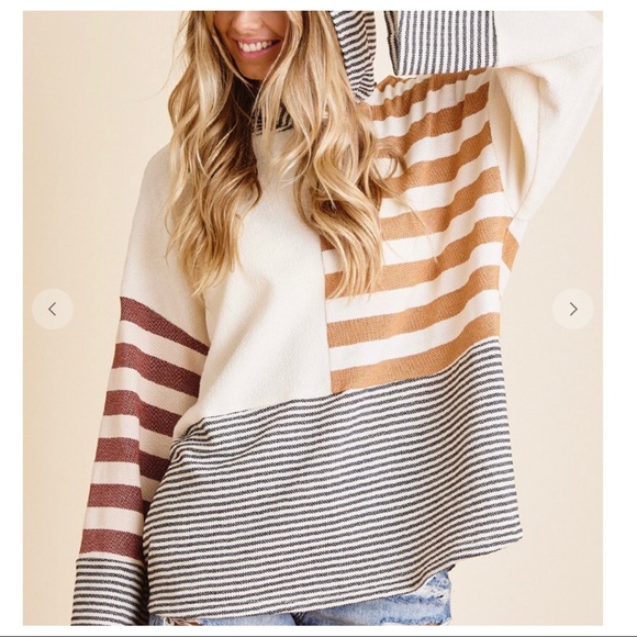 Striped Solid Color Block Contrast Fabulous Hoodie - Picture 5 of 5